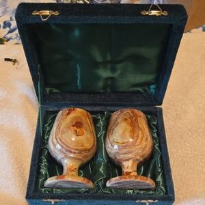 Elegant Stone Goblet Set in Velvet Box